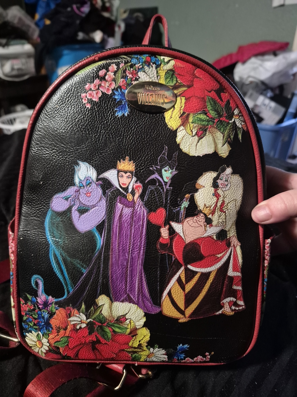 Disney Villains Loungfly Floral Mini Backpack - Black/Red